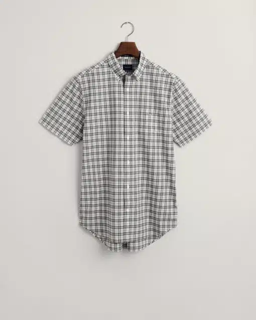 Gant Regular Poplin Micro Check Short Sleeve Shirt Basil Green
