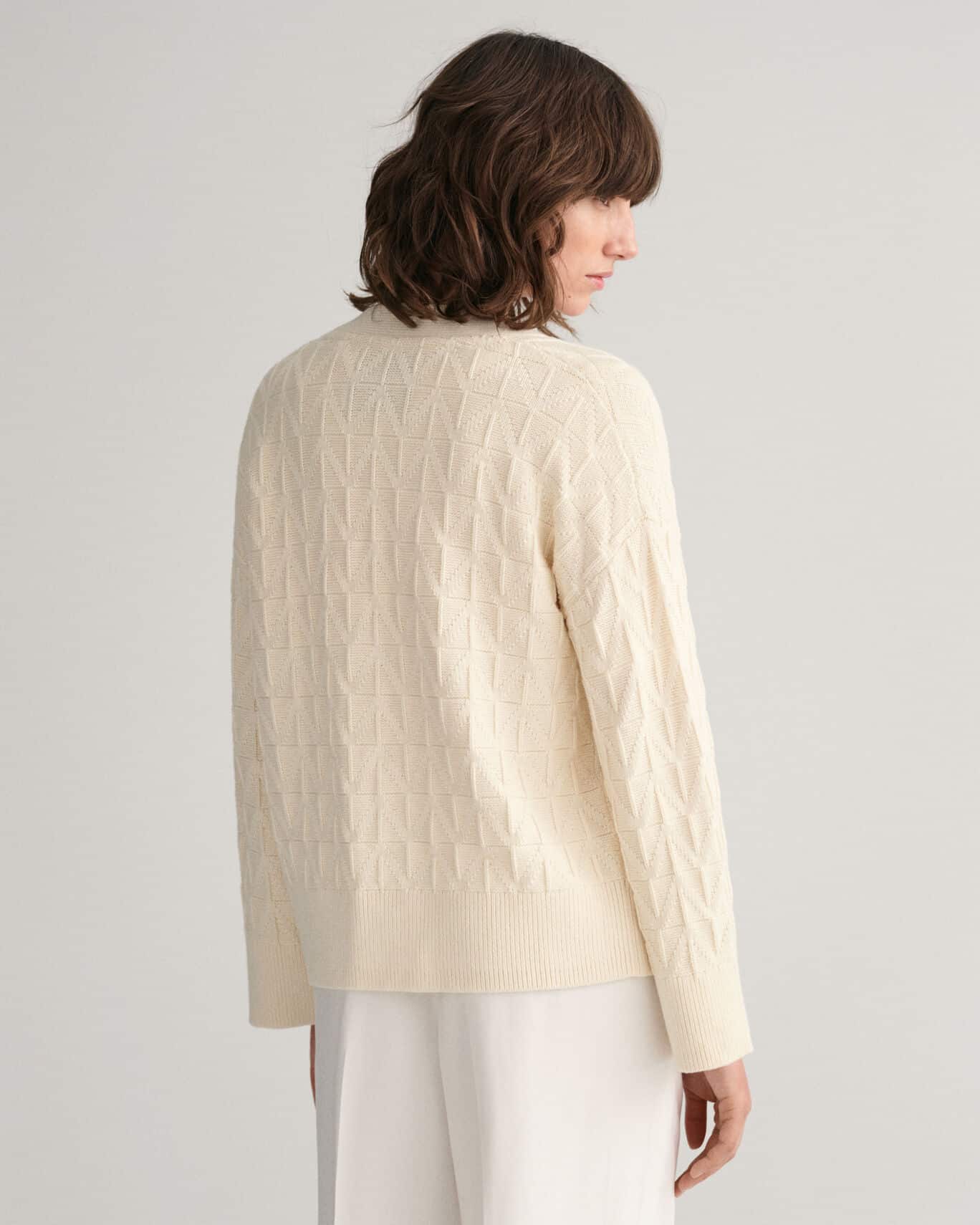 Buy Gant Woman Herringbone V-neck Cardigan Cream - Scandinavian