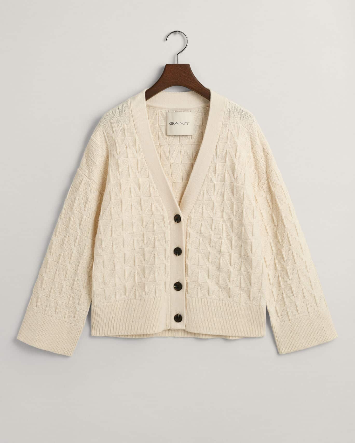 Buy Gant Woman Herringbone V-neck Cardigan Cream - Scandinavian