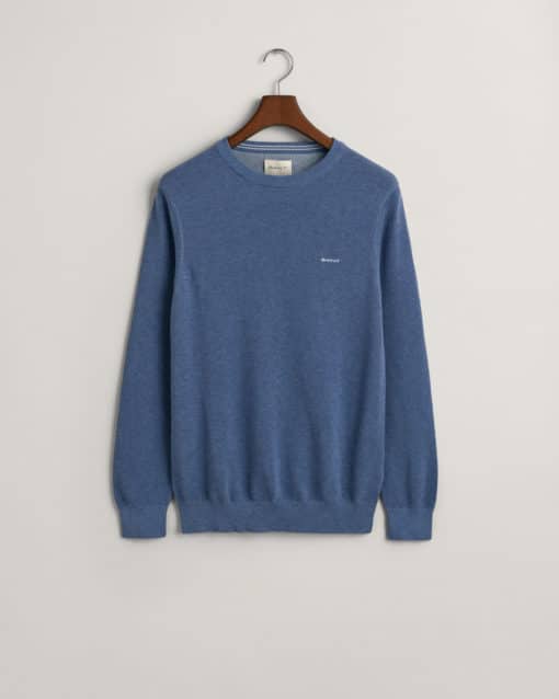 Gant Cotton Pique Sweater Denim Blue Melange