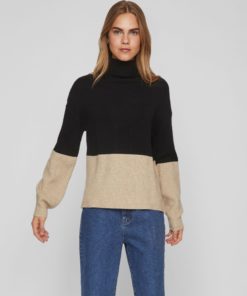 Vila Ril Blocking Roll Neck Knit Black