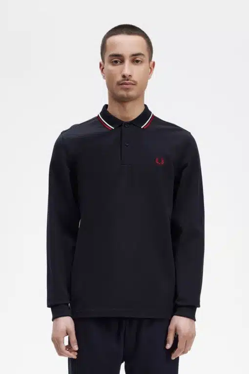 Fred Perry Twin Tipped Ls Shirt Navy / Snow White / Burnt Red
