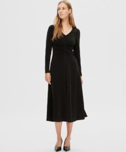 Selected Femme Rue Midi Glitter Dress Black