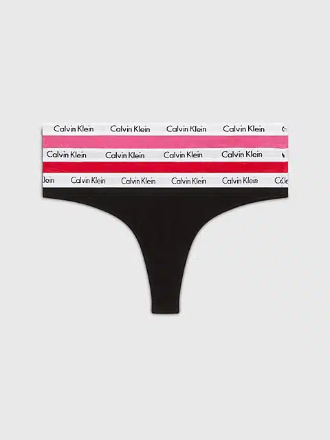 CALVIN KLEIN 3 Pack Thongs in EMBER BLAZE/BLACK/PINK MANGO