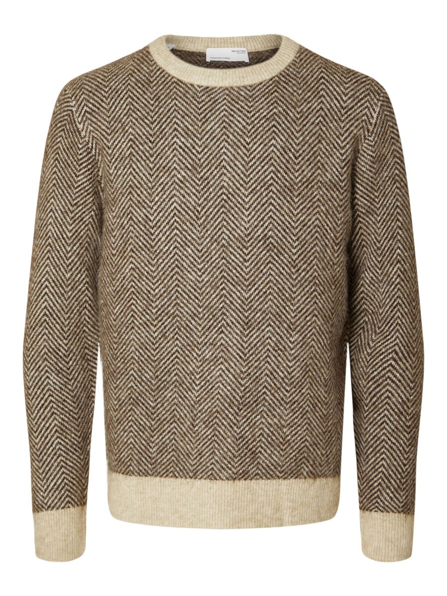 Buy Selected Homme Rai Knit Crew Neck Chocolate Torte - Scandinavian ...