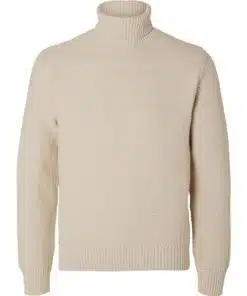 Selected Homme Thim Structure Roll Neck Knit Oatmeal