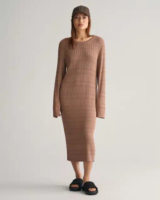 Gant Woman Textured Knit Dress Roasted Walnut