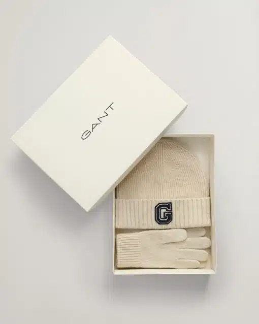 Gant Woman G Beanie & Gloves Gift Set Cream