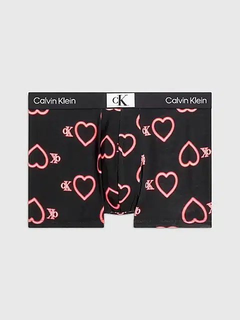 Calvin Klein 1996 Valentines Cotton Stretch Trunk Neon Heart Bla NB3731-001  at International Jock