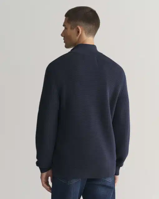 Gant Textured Cotton Half-Zip Sweater Evening Blue