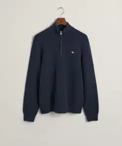 Gant Textured Cotton Half-Zip Sweater Evening Blue