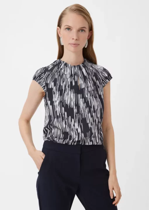 Comma, Print Blouse Top Navy