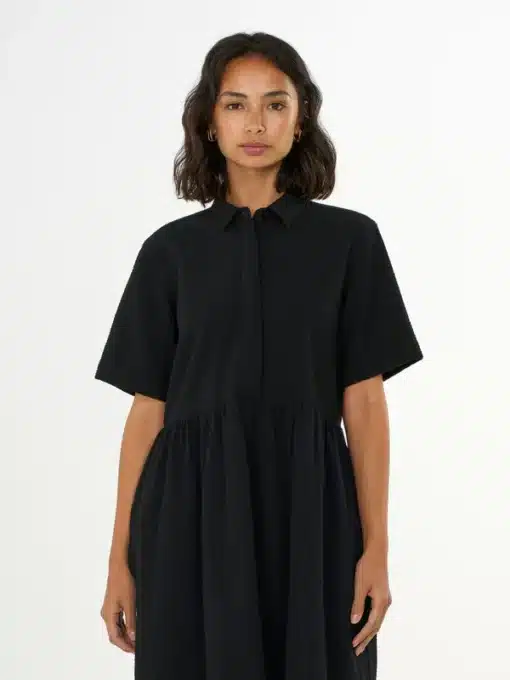 Knowledge Cotton Apparel Seersucker Shirt Dress Black Jet