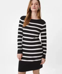 Comma, Striped Fine Knit Dress Balck/White