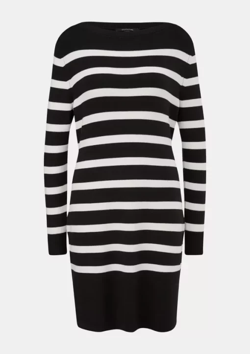 Comma, Striped Fine Knit Dress Balck/White
