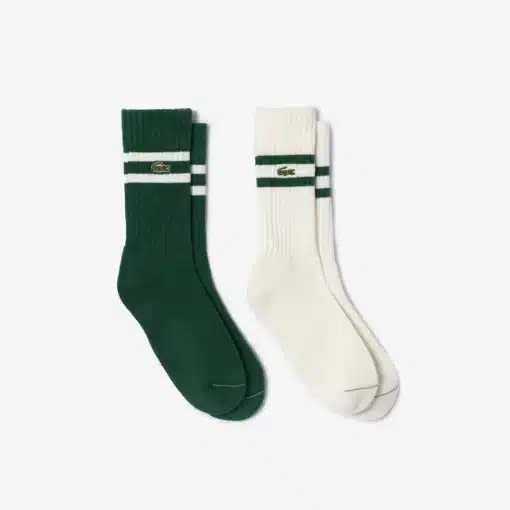 Lacoste Unisex Ribbed Socks With Contrast Stripes Green/White