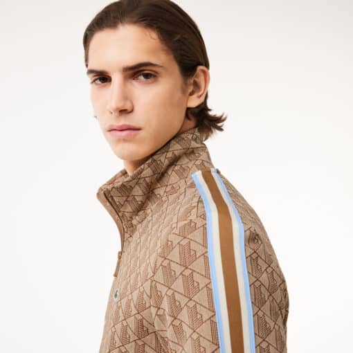 Lacoste Paris Jaquard Monogram Zipped Sweatshirt Beige/Brown