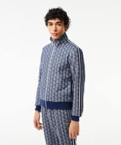 Lacoste Paris Jaquard Monogram Zipped Sweatshirt Navy Blue/White