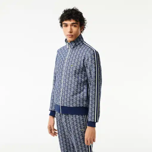 Lacoste Paris Jaquard Monogram Zipped Sweatshirt Navy Blue/White