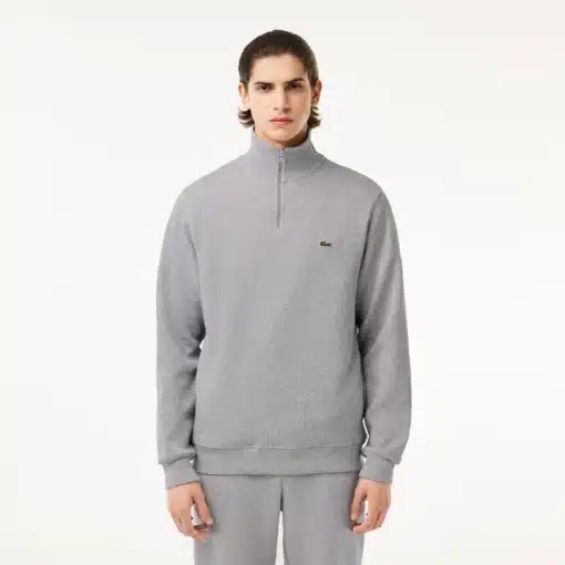 Lacoste Zippered Stand-Up Collar Sweatshirt Grey Chine