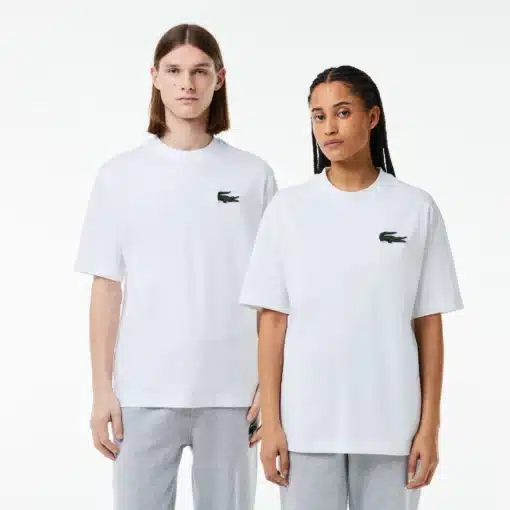 Lacoste Unisex Loose Fit Large Crocodile Heavy Cotton T-shirt White