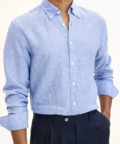 Oscar Jacobson Regular Fit Linen Shirt Blue