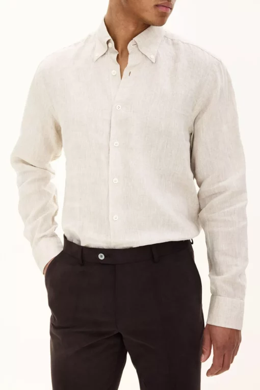 Oscar Jacobson Regular Fit Linen Shirt Beige