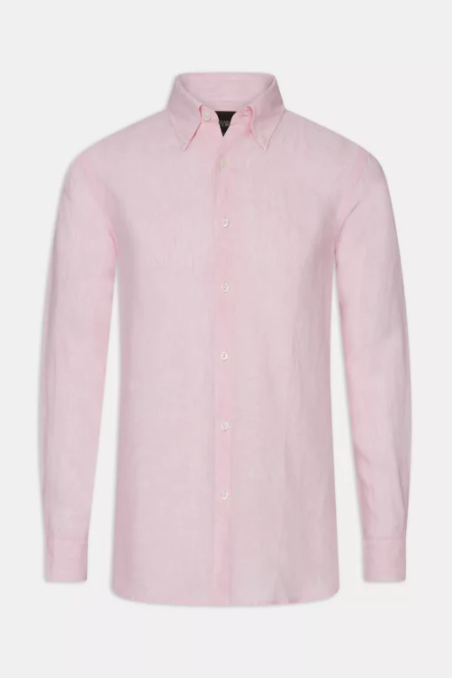 Oscar Jacobson Regular Fit Linen Shirt Pink