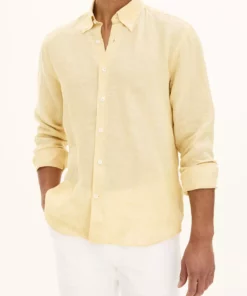 Oscar Jacobson Regular Fit Linen Shirt Yellow