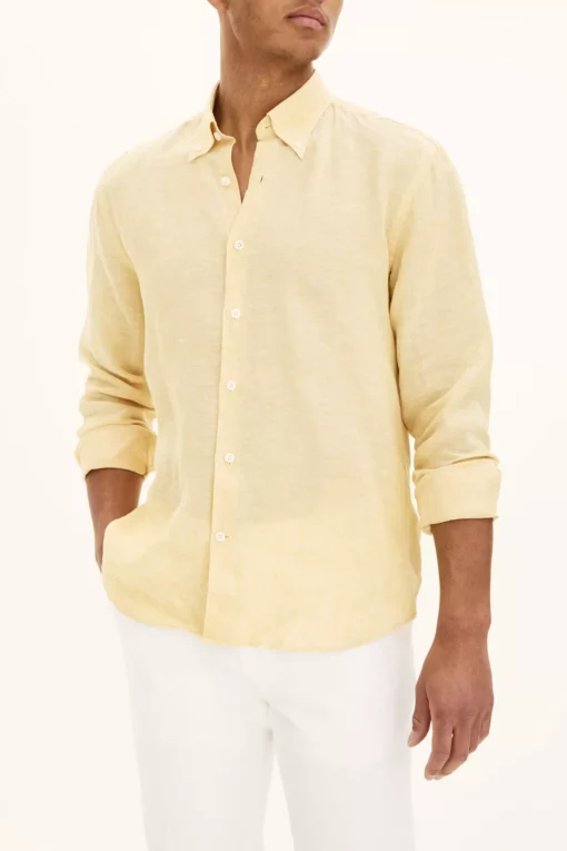 Oscar Jacobson Regular Fit Linen Shirt Yellow