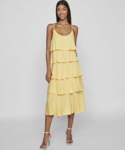 Vila Amalita Strap Flounce Maxi Dress Cornsilk