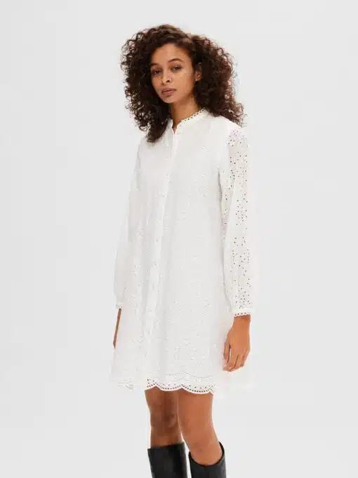 Selected Femme Tatiana Embroidery Dress Bright White