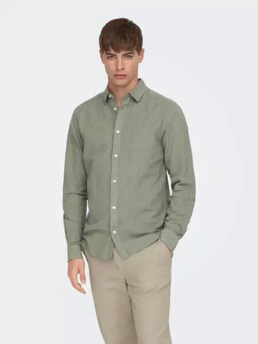 Only & Sons Caiden Life Linen Solid Shirt Swamp Green