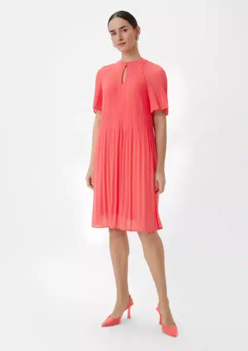 Comma Chiffon Plisee Dress Coral Red