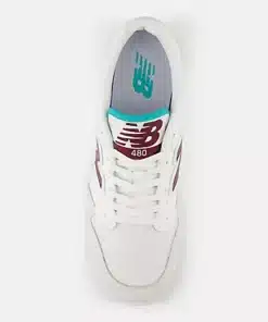 New Balance 480 White With Burgundy and Airyteal