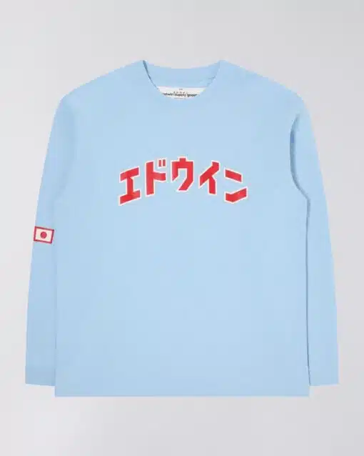 Edwin Katakana Retro LS T-shirt Placid Blue