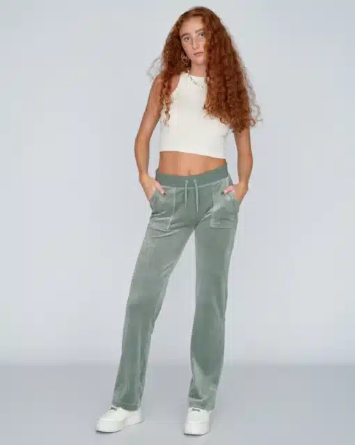 Juicy Couture Classic Velour Del Ray Pocket Pant Chinois Green