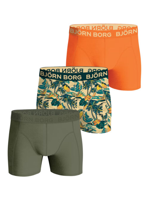 Björn Borg Cotton Stretch Boxer 3-pack Green, Print, Orange