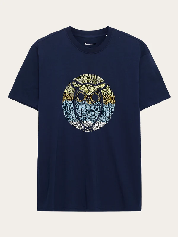 Knowledge Cotton Apparel Circled Owl Printed T-shirt Night Sky