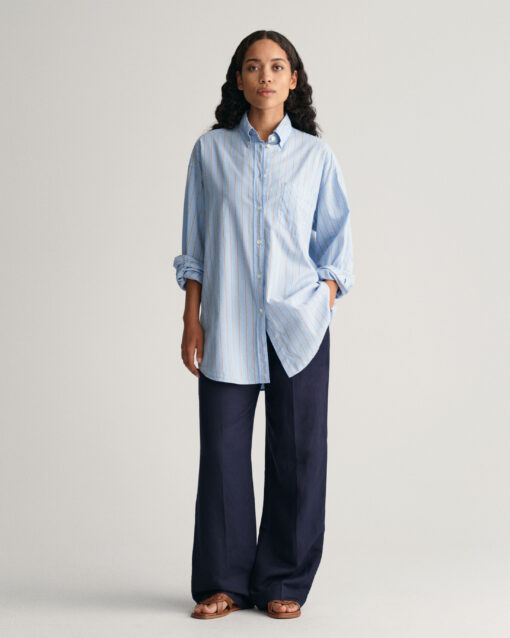 Gant Woman Linen Blend Pull On Pants Evening Blue
