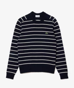 Lacoste Cotton Crew Neck Striped Sweater Navy Blue