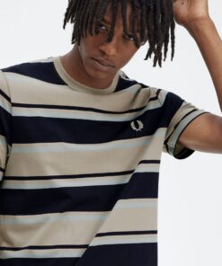 Fred Perry Bold Stripe T-Shirt Navy / Silver Blue / Warm Grey