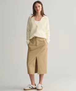 Gant Woman Chino Slit Skirt Dark Khaki