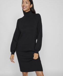 Vila Ostria Roll Neck Knit Dress Black Beauty