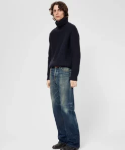 Nudie Jeans August Chunky Rollneck Wool Knit Navy