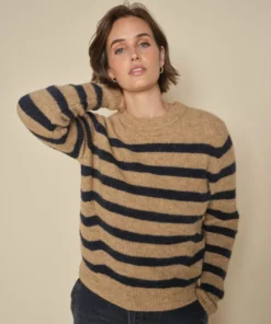 Mos Mosh Thora Stripe Crewneck Knit Tannin