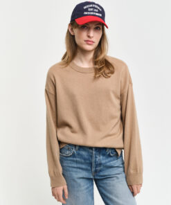 Gant Woman Superfine Lambswool Crew Neck Jumper Caramel Beige