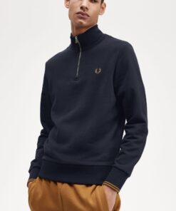 Fred Perry Half Zip Sweatshirt Navy / Dark Caramel