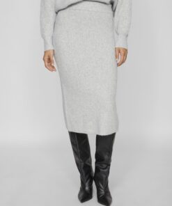 Vila Kachel Knit Pencil Skirt Light Grey Melange