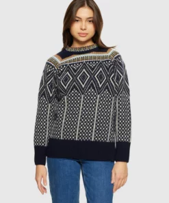 Knowledge Cotton Apparel Fair Isle Lambswool Sweater Blue